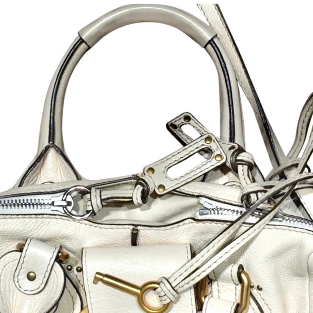 CHLOE PADDINGTON Small Ivory Leather Bag Removable Strap Lock and Key NWOT - Picture 6 of 16